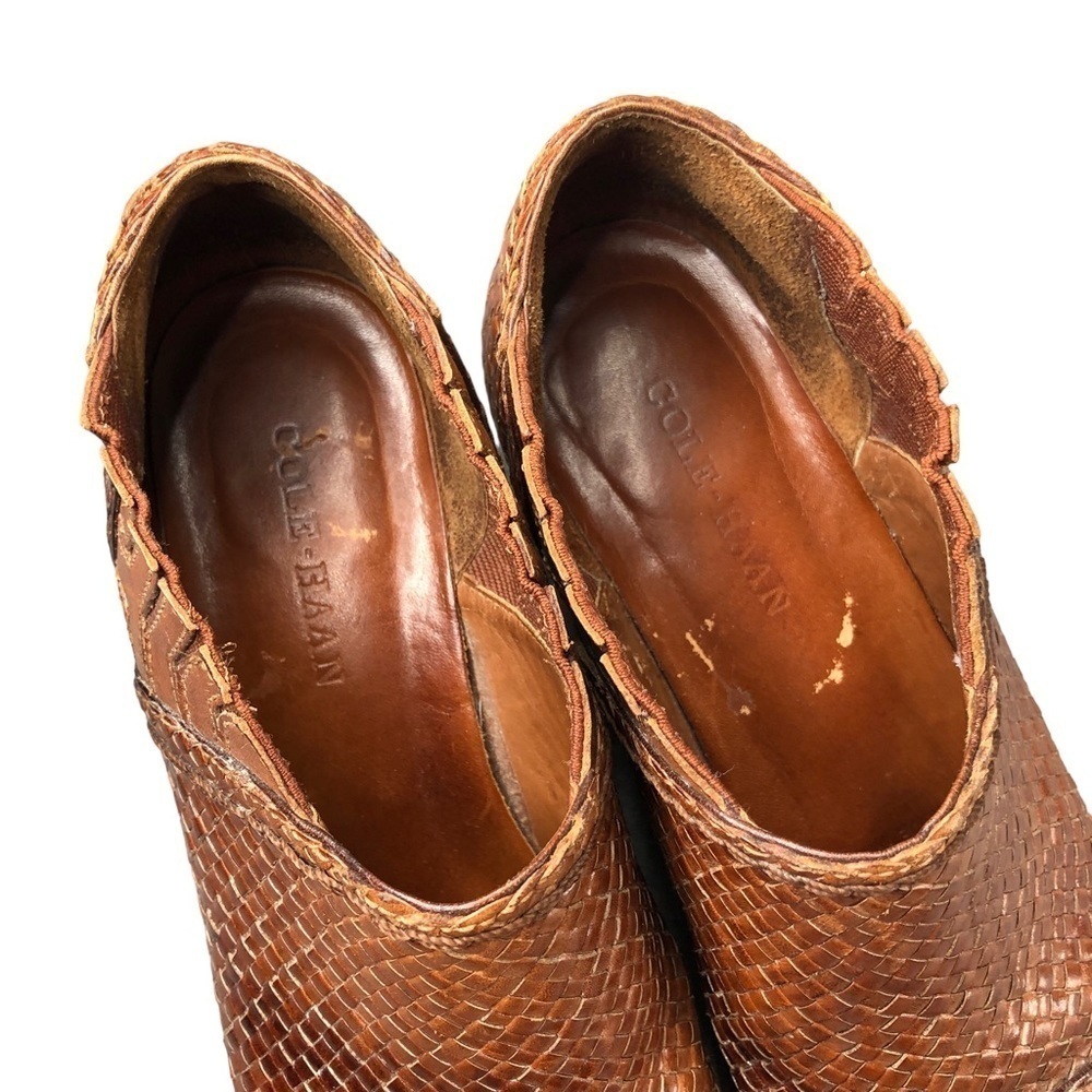 VTG Cole Haan Boho Tan Woven‎ Pointy Toe Low Ankle Booties Western Cowgirlcore - Picture 5 of 11